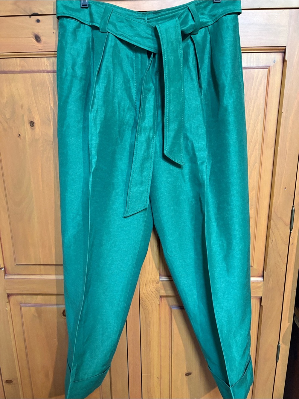 Massimo Dutti Deep Green Tailored Trousers with Waist Tab